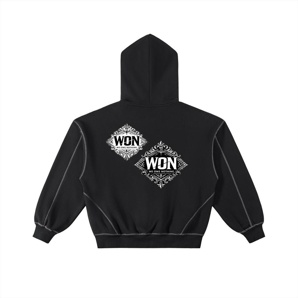 Contrast-Stitched Boxy Fleece Zip Hoodie